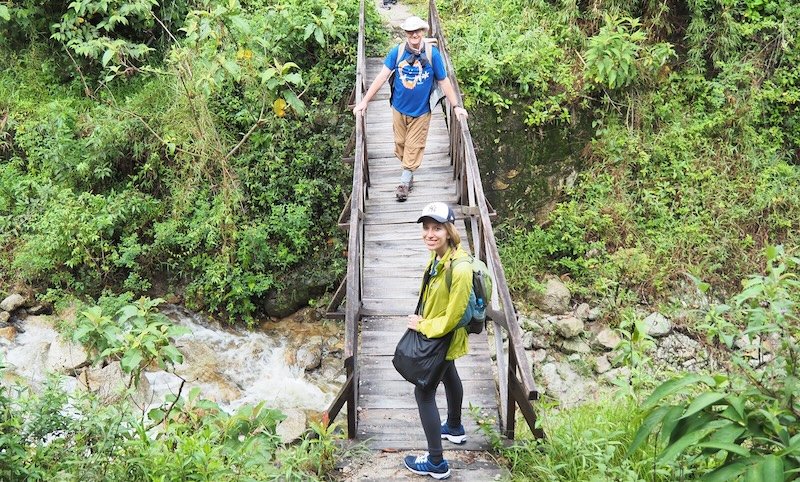 That Backpacker Audrey Bergner crossing rustic bridges on the Inca Trail in Peru 