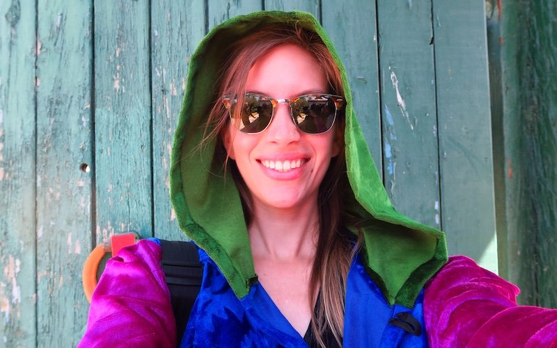 That Backpacker Audrey Bergner dressed appropriately in traditional Kyrgyz attire to visit churches and temples in Karakol, Kyrgyzstan 