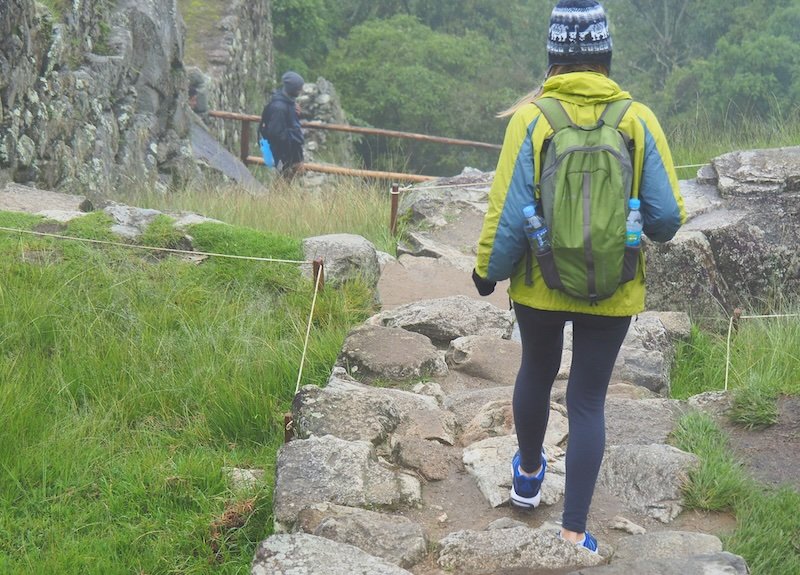 That Backpacker Audrey Bergner dressed for cold and wet weather visiting Machu Picchu and the Inca Trail in Peru 