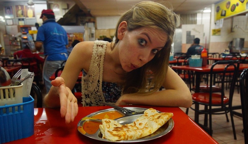 That Backpacker Audrey Bergner eating roti canai in Kuala Lumpur, Malaysia 
