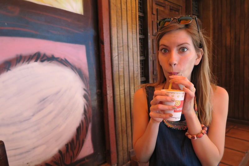 That Backpacker Audrey Bergner enjoying a cremolada to cool off on a hot day in Miraflores, Lima, Peru 