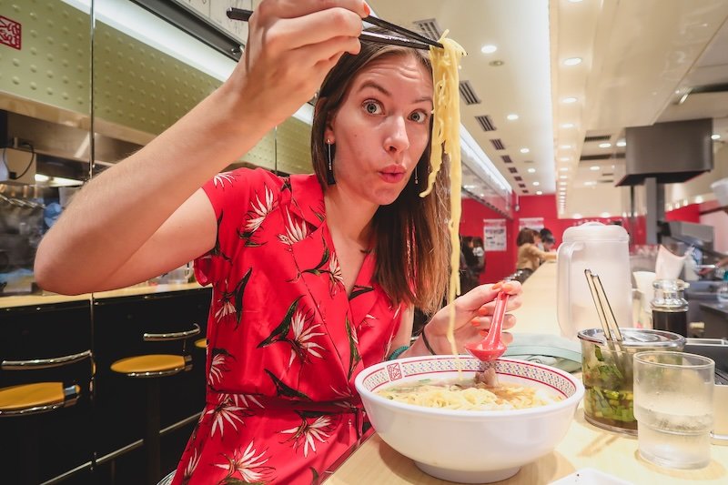 That Backpacker Audrey Bergner enjoying Japanese ramen in Osaka, Japan 
