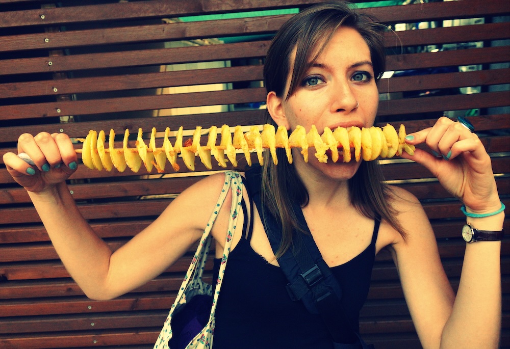 That Backpacker Audrey Bergner enjoying Korean street food while teaching English in South Korea 