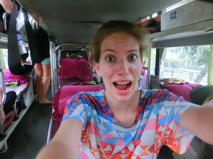 That Backpacker Audrey Bergner enjoying sleeper bus rides in SE Asia 
