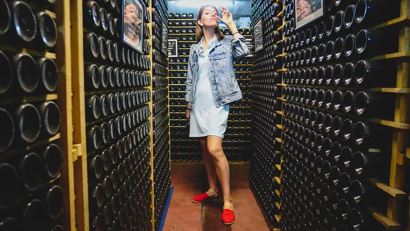 That Backpacker Audrey Bergner enjoying the Lopez Family wine collection at Bodegas Lopez in Mendoza on our Argentina trip