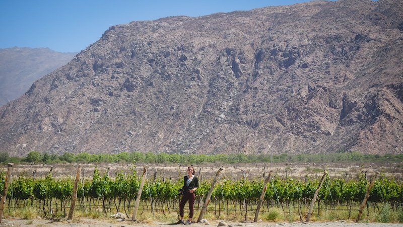That Backpacker Audrey Bergner enjoying visiting with epic mountain backdrops in Cafayate on a day trip from Salta, Argentina 
