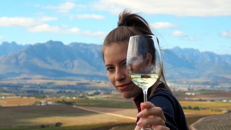 That Backpacker Audrey Bergner enjoying wine with epic views in Stellenbosch, South Africa 