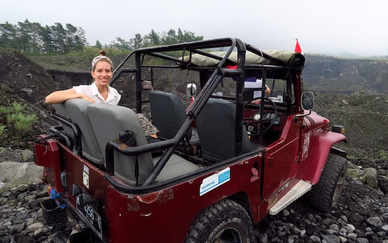 That Backpacker Audrey Bergner excited to take a Merapi Jeep Tour in Indonesia 
