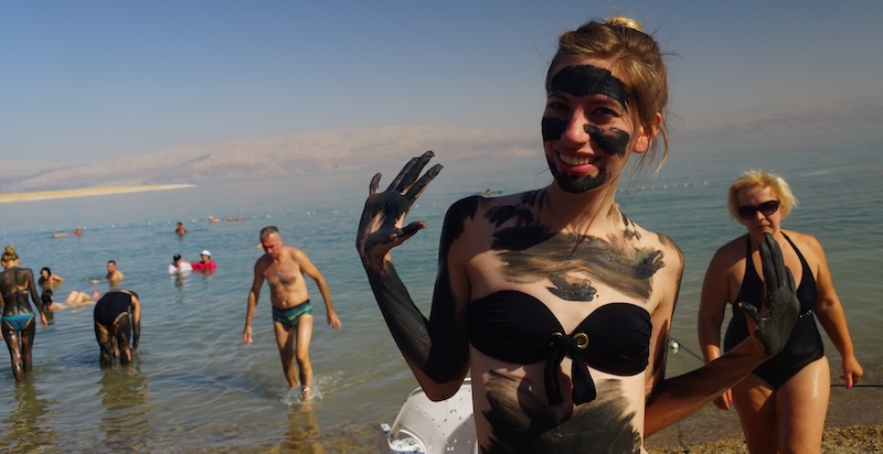 That Backpacker Audrey Bergner getting all muddy and magnificent at the Dead Sea in Israel on a day trip from Jerusalem 