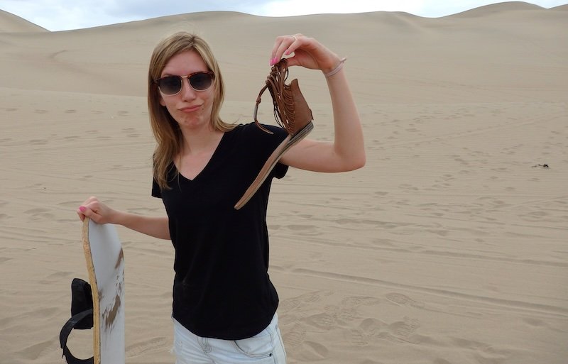 That Backpacker Audrey Bergner had her shoes destroyed sandboarding in Huacachina, Peru 