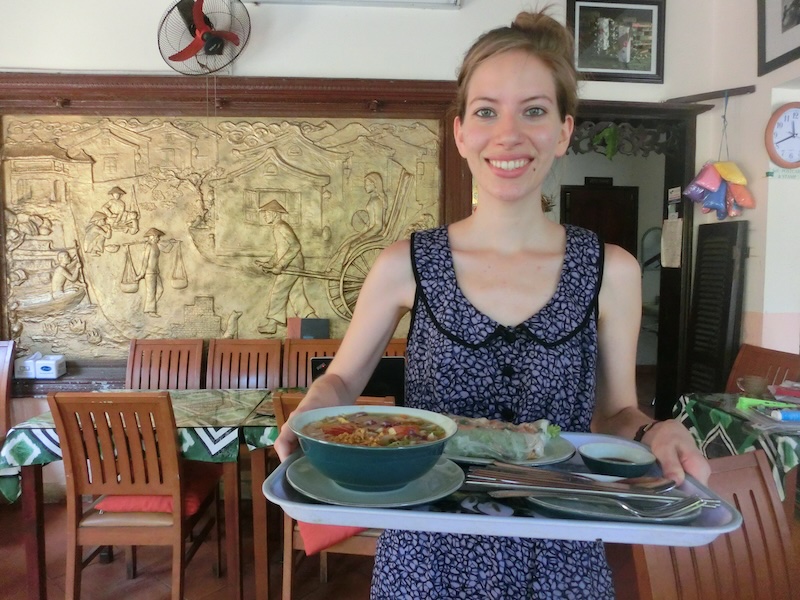That Backpacker Audrey Bergner ready to eat pho in Hoi An, Vietnam 