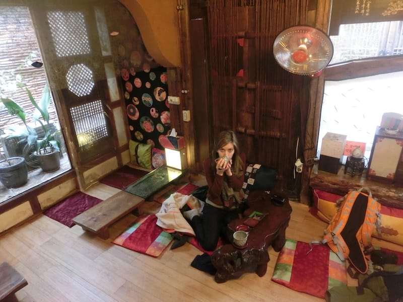 That Backpacker Audrey Bergner sipping Korean tea in a traditional teahouse located in Insadong, Seoul, Korea