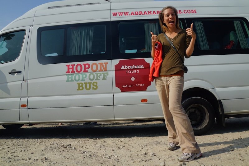 That Backpacker Audrey Bergner taking a hop on hop off van tour in Caesarea, Israel That Backpacker Audrey Bergner taking a hop on hop off van tour in Caesarea, Israel