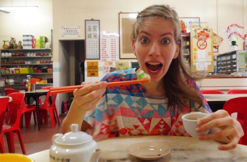 That Backpacker Audrey Bergner thrilled to be eating dim sum in Malacca, Melaka, Malaysia That Backpacker Audrey Bergner thrilled to be eating dim sum in Malacca, Melaka, Malaysia