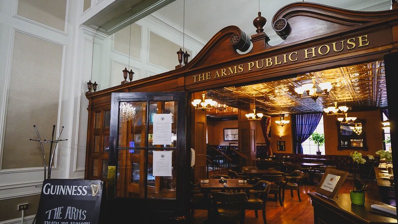 The Arms Public House in Halifax, Nova Scotia entrance with its English style pub appearance and dimly lit interior but elegant and classy