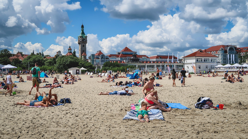 The beach in Sopot was full of sunbathers but not so many swimmers in the Baltic Sea given it is a bit chilly in Poland
