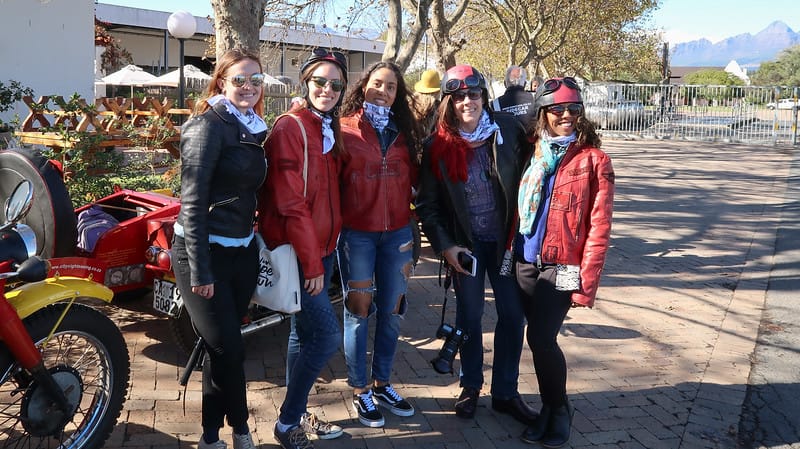 The biker gang posing together after the side car tour in Stellenbosch and South Africa 