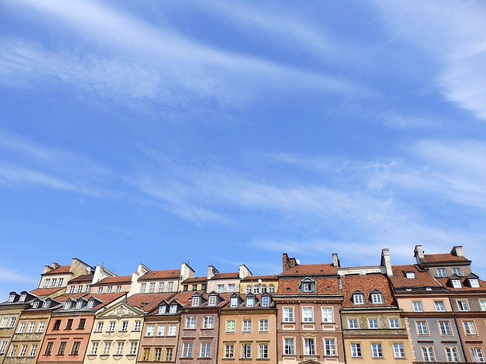 The buildings in Warsaw's Old Town were rebuilt after the war in Poland but retain the traditional structure and architectural details from the past 