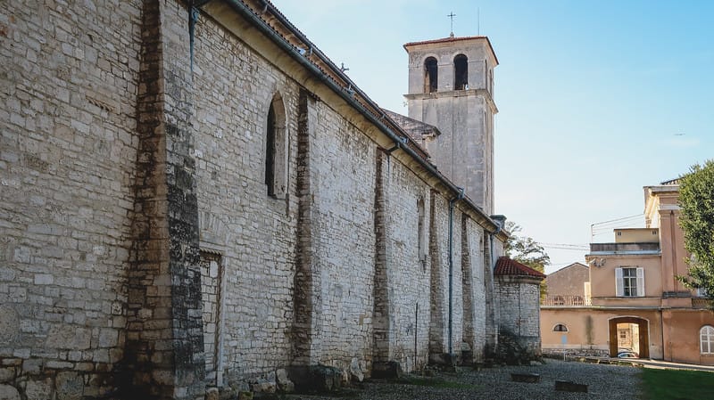 The cathedral in Pula all made of stone outside perspective in Croatia