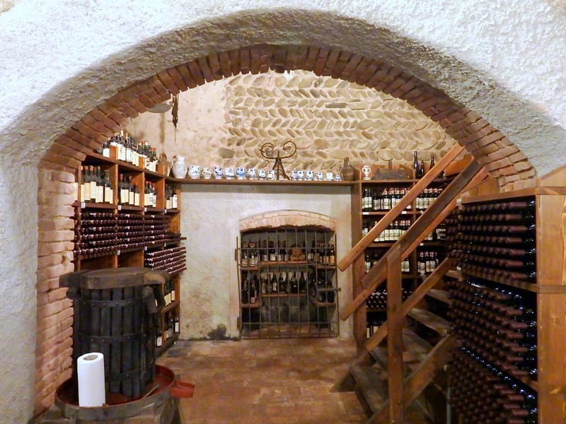 The cellar where the Moscato di Scanzo is kept storing all of the vintage wines