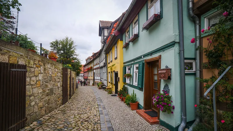 The cobbled streets of the medieval town of Quedlinburg, Germany The cobbled streets of the medieval town of Quedlinburg, Germany