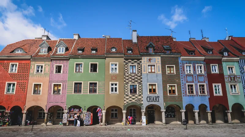 The famous Merchant Houses in Poznan, Poland detailed view of the intricate facade of each building The famous Merchant Houses in Poznan, Poland detailed view of the intricate facade of each building