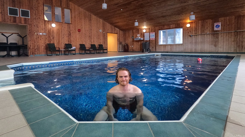 The indoor swimming pool at Dundee Resort & Golf Club being enjoyed by Nomadic Samuel 