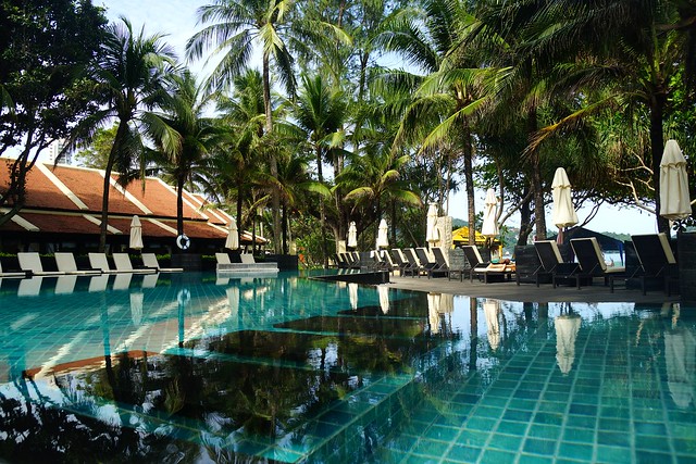 The large and luxurious relaxing pool in Phuket with plenty of shade and seclusion in Thailand 