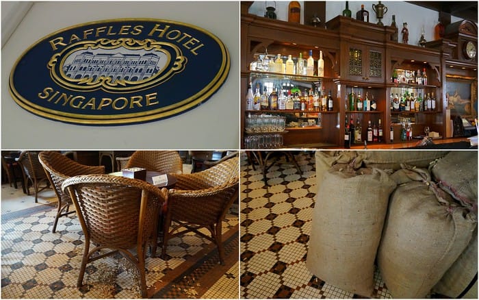 The Long Bar at the Raffles Hotel in Singapore where you can try the famous Singapore Sling 