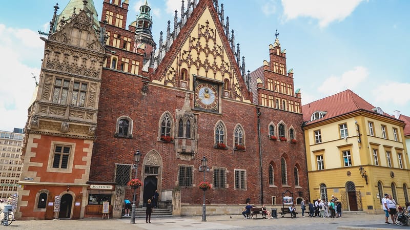 The Old Town Hall in Wroclaw with its unique clock The Old Town Hall in Wroclaw with its unique clock