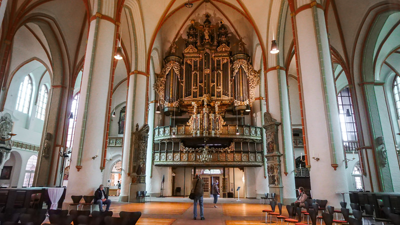 The organ in St John’s Church in Lüneburg, Germany is elaborate and ornate 