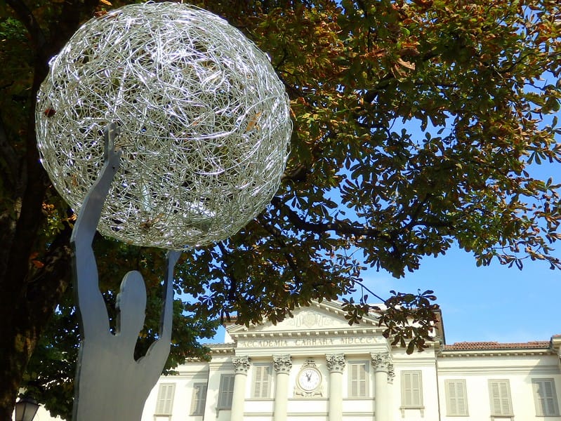 The recently re-opened Accademia Carrara in Bergamo, Italy with an art installation on display 
