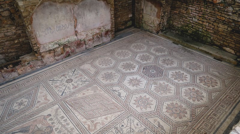 The Roman Mosaic in Pula macro details and patterns in Croatia 