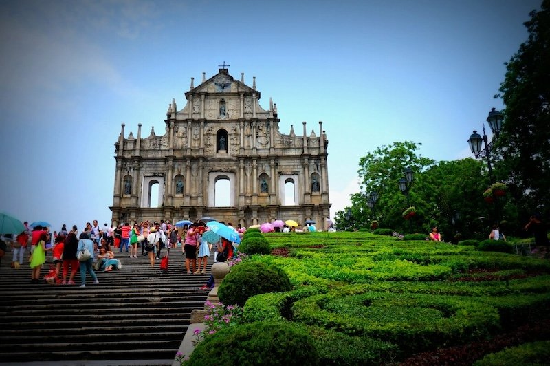 The Ruins of St. Paul on a sunny day in Macau. All that remains is the facade today. One of the main attractions in all of Macau. The Ruins of St. Paul on a sunny day in Macau. All that remains is the facade today. One of the main attractions in all of Macau.