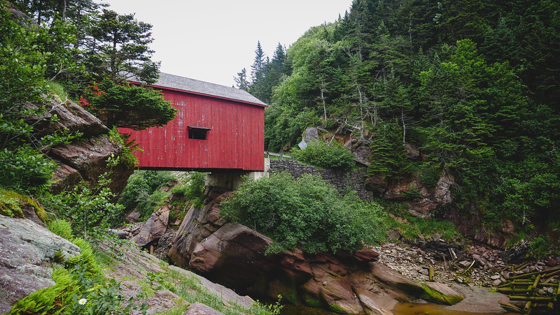 The Shiphaven hiking trail starts at the red covered bridge and is a scenic spot on our New Brunswick road trip