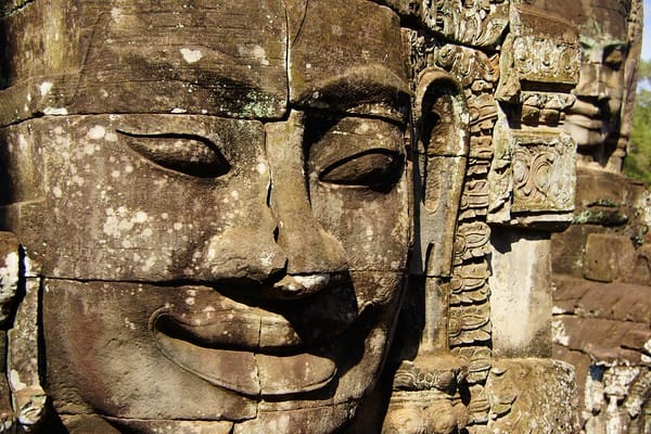 The smiling stone faces at Bayon, Angkor Thom, Cambodia