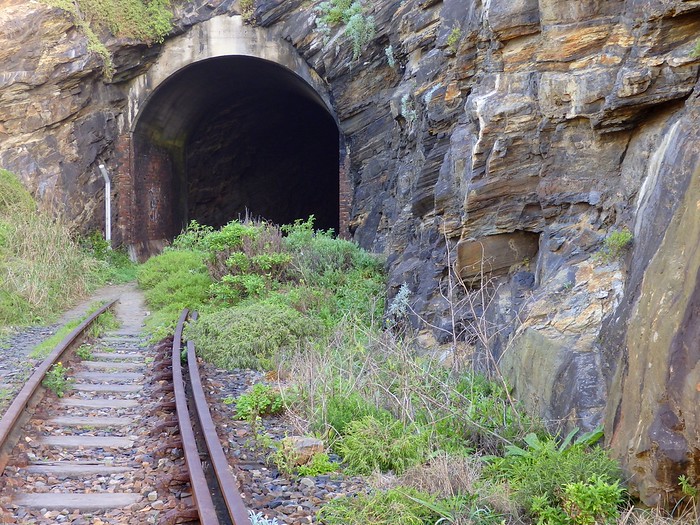 The train tracks and tunnel that leads to Kaaiman's Grotto aka the caves outside Wilderness in South Africa