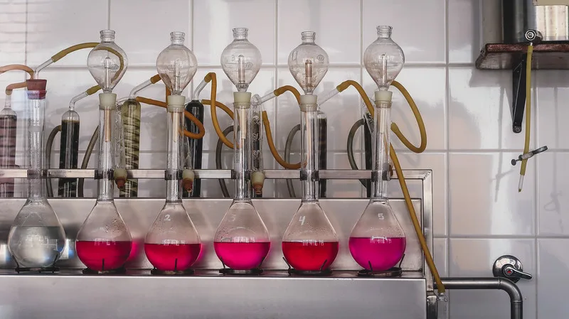 The wine laboratory at Bodegas Lopez in Mendoza with test labs 