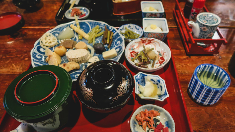 This is sansai ryori, a meal consisting of foraged mountain vegetables presented in numerous assorted dishes and plates in Takayama This is sansai ryori, a meal consisting of foraged mountain vegetables presented in numerous assorted dishes and plates in Takayama