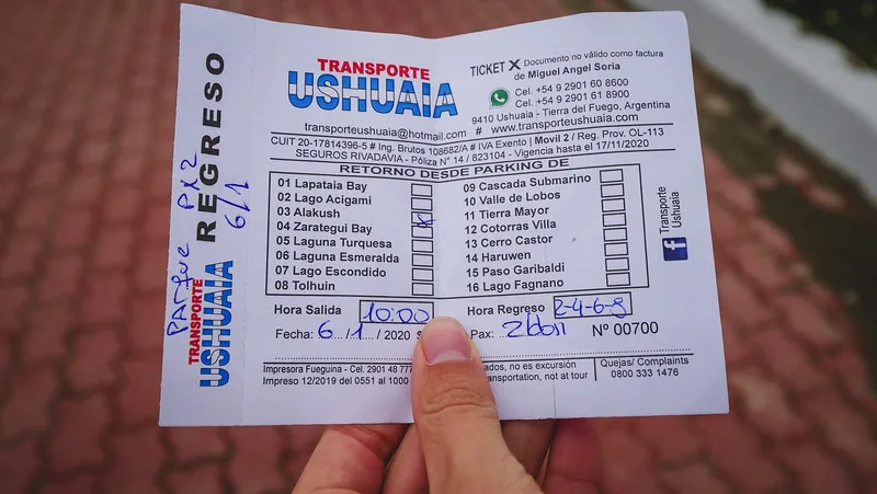 Ticket for a shuttle bus to Tierra del Fuego National Park macro details in Argentina Ticket for a shuttle bus to Tierra del Fuego National Park macro details in Argentina