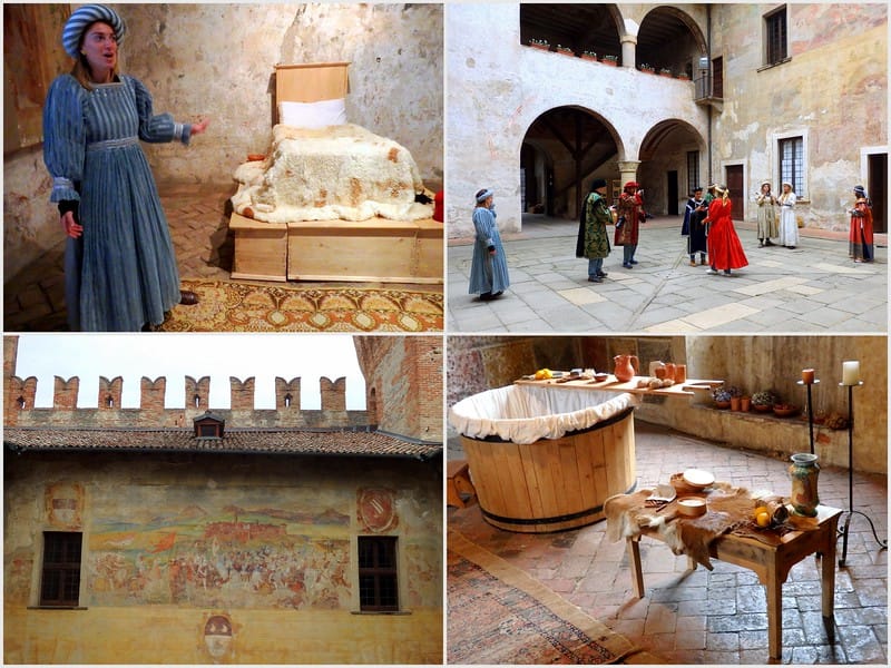 Touring Malpaga Castle in costume in Bergamo, Italy