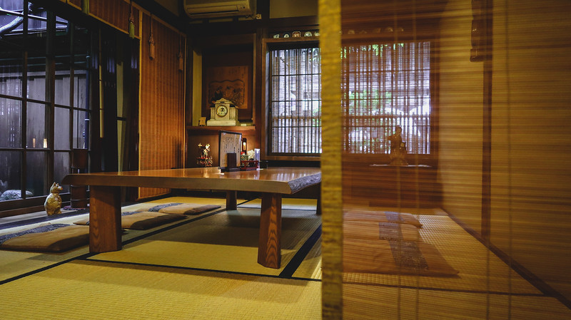 Traditional restaurant with tatami mats where tried Buddhist vegetarian cuisine in Takayama, Japan. Traditional restaurant with tatami mats where tried Buddhist vegetarian cuisine in Takayama, Japan.