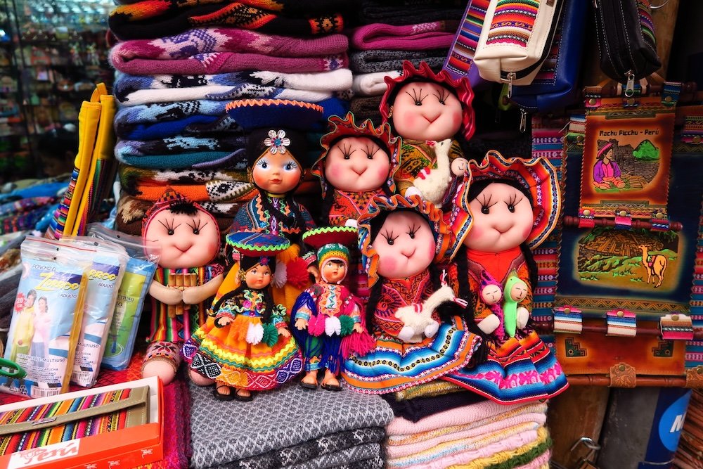 Traditional souvenirs on display in Cusco, Peru Traditional souvenirs on display in Cusco, Peru