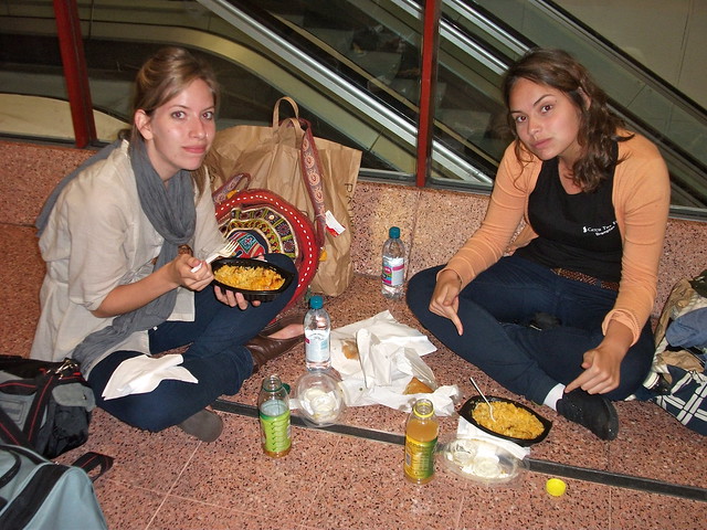 Travelling with sisters and eating an airport dinner together at London Gatwick Airport with That Backpacker Audrey Bergner