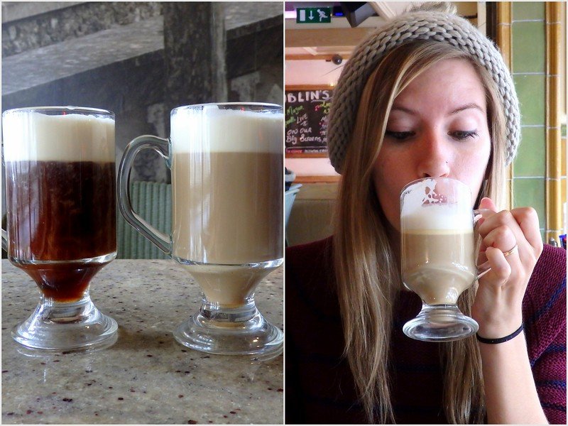 Trying Irish Coffee and Bailey's Irish Cream Coffee in Dublin, Ireland is a very happy That Backpacker Audrey Bergner enjoying every single sip!