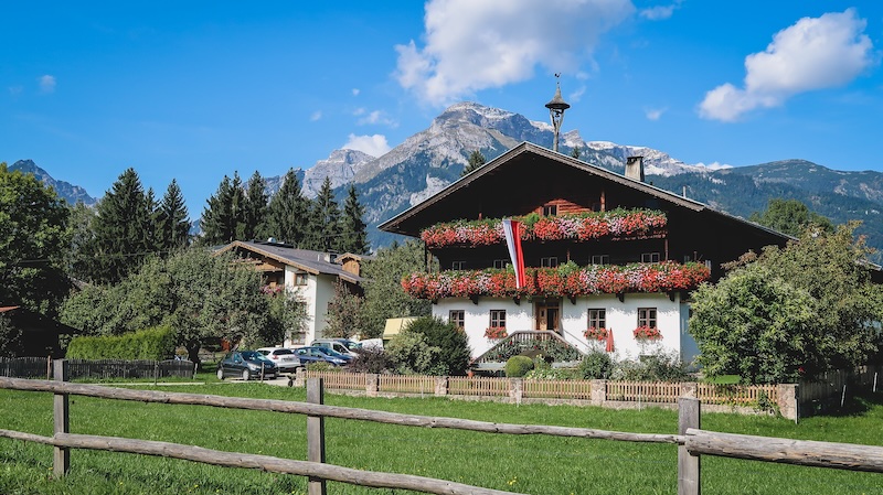 Typical Alpine style lodges in the Austrian alps of Tyrol Typical Alpine style lodges in the Austrian alps of Tyrol