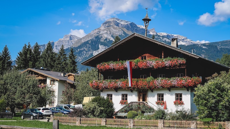 Typical architecture and inn in Tyrol, Austria 