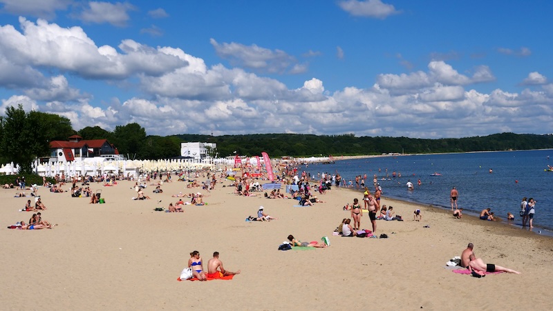 Typical crowded Sopot beach scene in Poland 