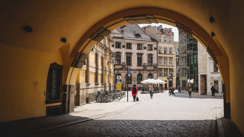 University Quarter in Wroclaw as viewed creatively through an archway University Quarter in Wroclaw as viewed creatively through an archway