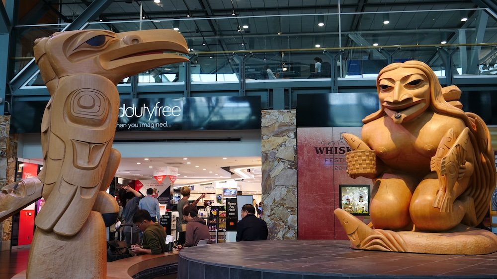 Vancouver International Airport native art and carvings display 